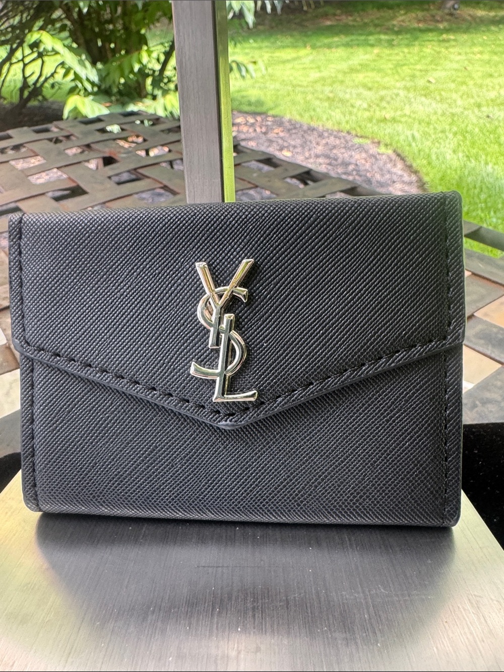 Card holder  Black Textured Leather Flap 6 Card Holders